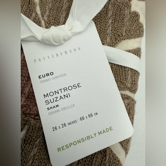 Pottery Barn Montrose Suzani Embroidered Euro Sham Cover Rosewood 26”x26” - Picture 4 of 5